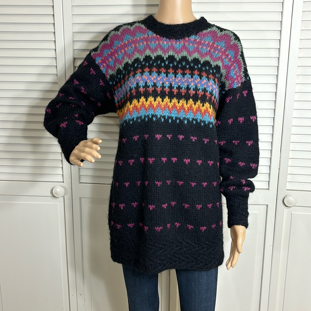 Vintage Susann D Hand Knitted Wool Fairisle Sweater Medium